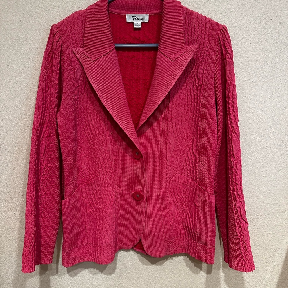 FLAIR Women’s Pink Blazer with Knit Texture and Notched Lapel